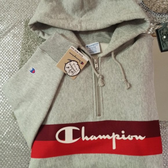 Champion reverse weave yarn dye half zip hoodie M - Picture 2 of 7